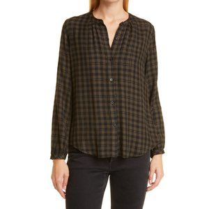 Rails Eloise blouse XL dark green windowpane plaid with gold lurex
